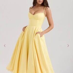 House of Cb mademoiselle yellow satin tulle midi dress